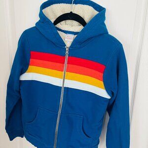 Hanna Andersson Sherpa Zip Hoodie Blue Red Orange White Stripe Boys Size 10